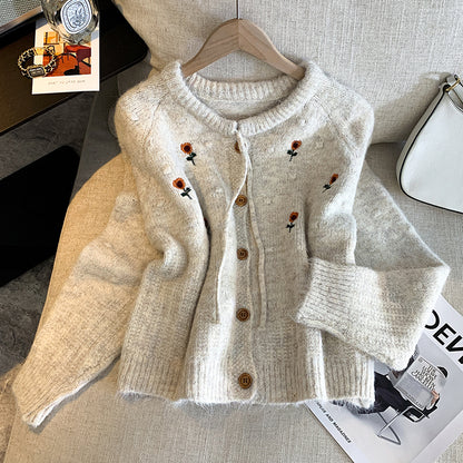 Embroidered 3D Flower Knit Sweater Jacket