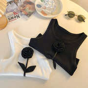 Rose slim fit sleeveless ice silk knit tank top