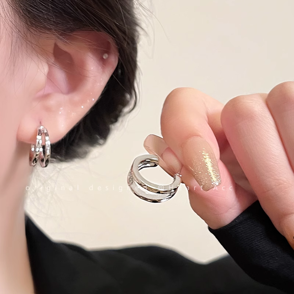 Double Layer C-Shaped Silver Needle Unique Earrings