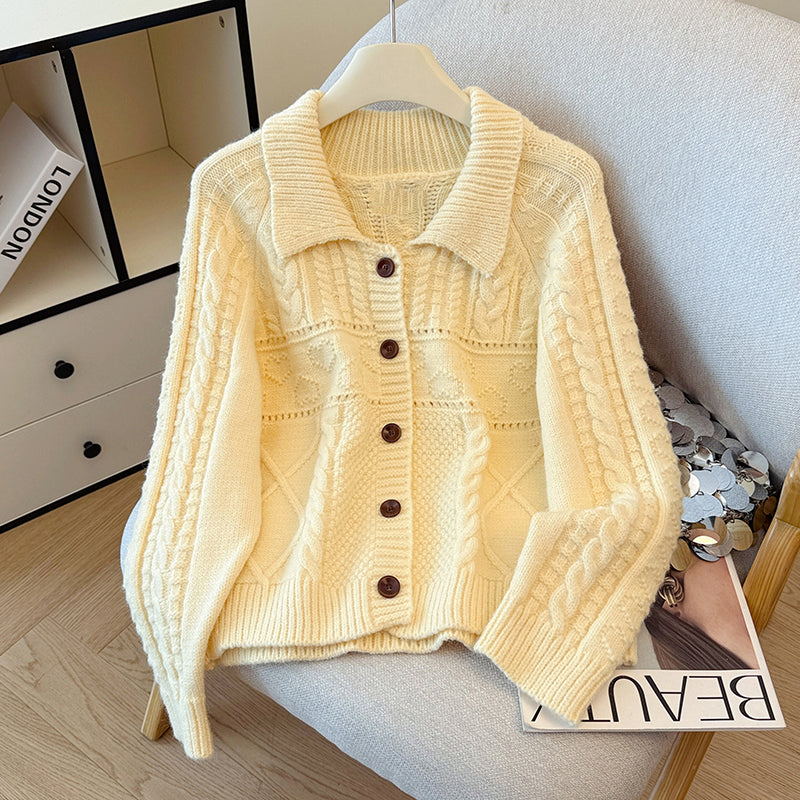 Two-Tone Lapel Knitted Cardigan