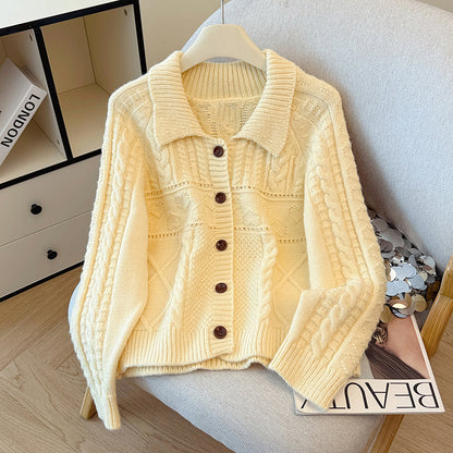 Two-Tone Lapel Knitted Cardigan