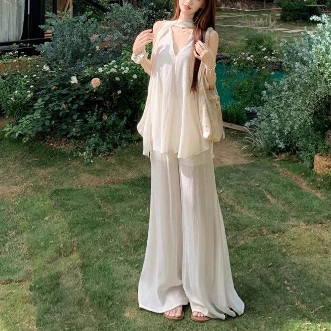 Stylish Sleeveless V-Neck Loose Vest And Pants Two-Piece Set