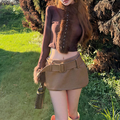 Retro Faux Two-Piece Shorts