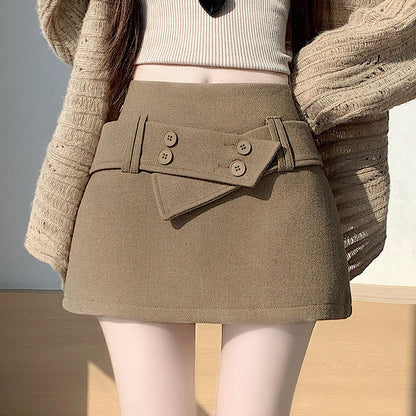 Vintage-Style High-Waisted A-Line Wool Skirt