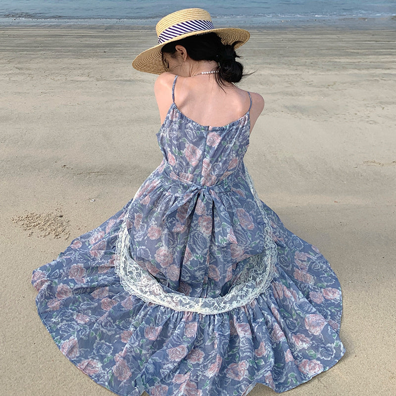 Niche-Style Floral Lace-Trimmed Slip Dress
