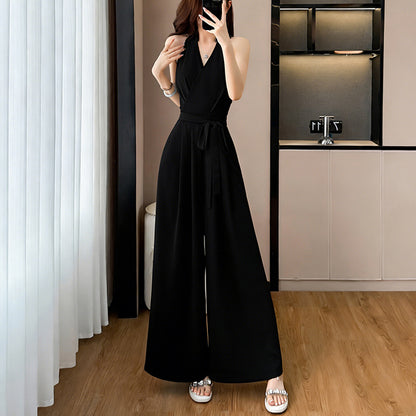 V-Neck Halter Neck Sleeveless Jumpsuit