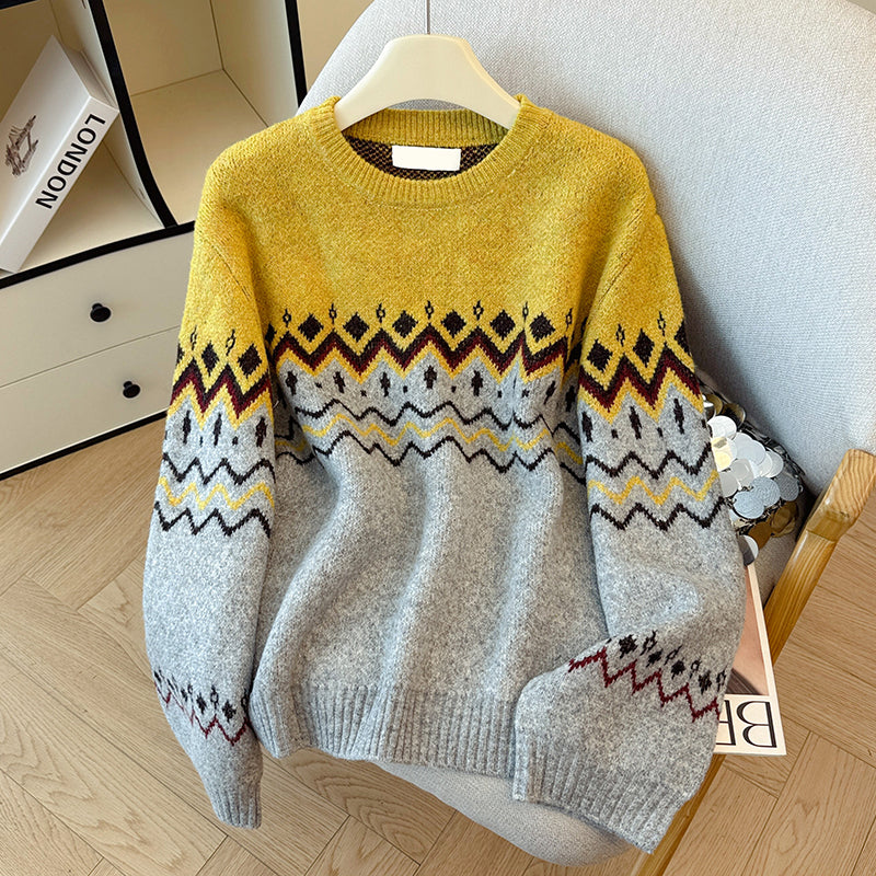 Colorblock Crew Neck Pullover Sweater