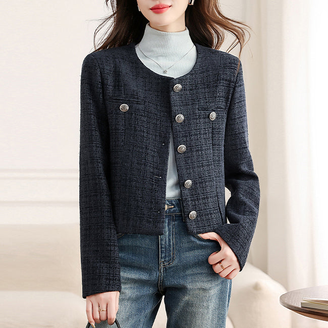 Casual Blue Cropped Jacket