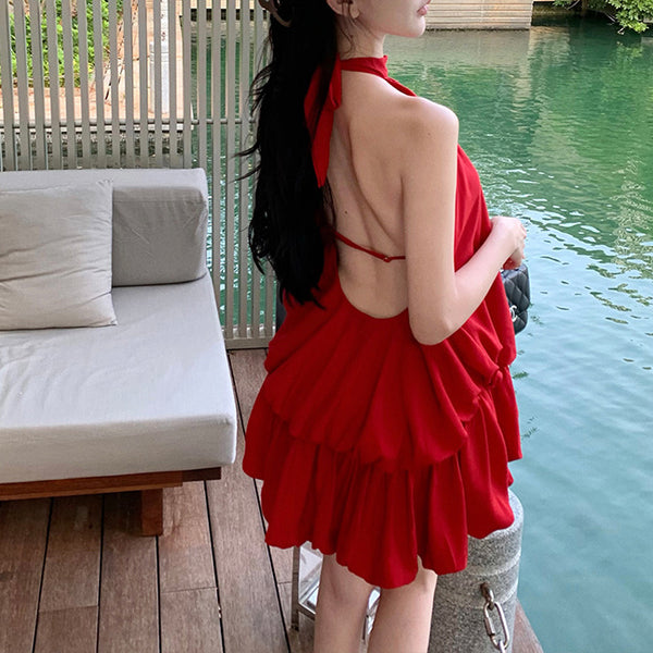 Red Halterneck Backless Dress