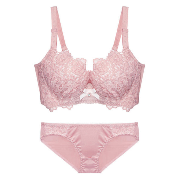 Embroidered lace push up sexy bra panties set