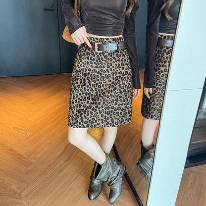 High-Waisted Slimming Leopard Print Mini Skirt