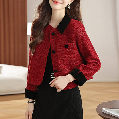 Red Collared Wool-Blend Coat