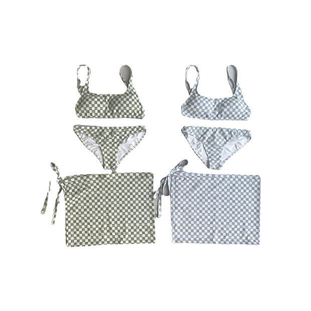 Diamond plaid high waist bikini three-piece set