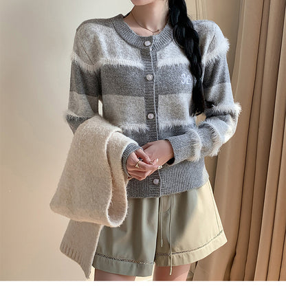 French Retro Colorful Striped Cardigan Jacket