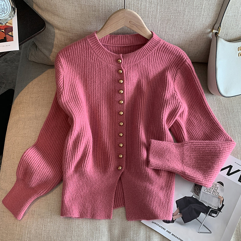 Metal Button Knitted Cardigan Jacket