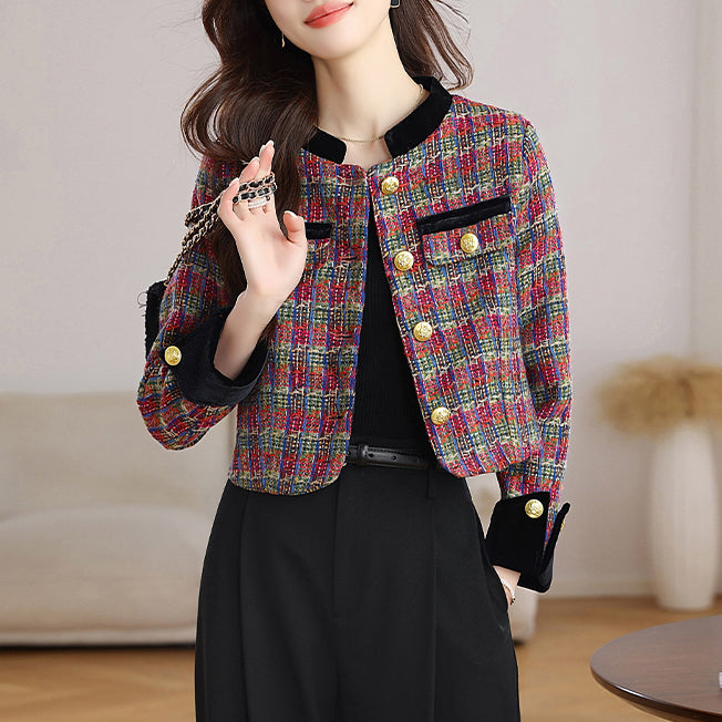 Stylish Velvet Plaid Jacket