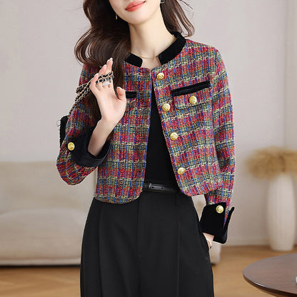 Stylish Velvet Plaid Jacket