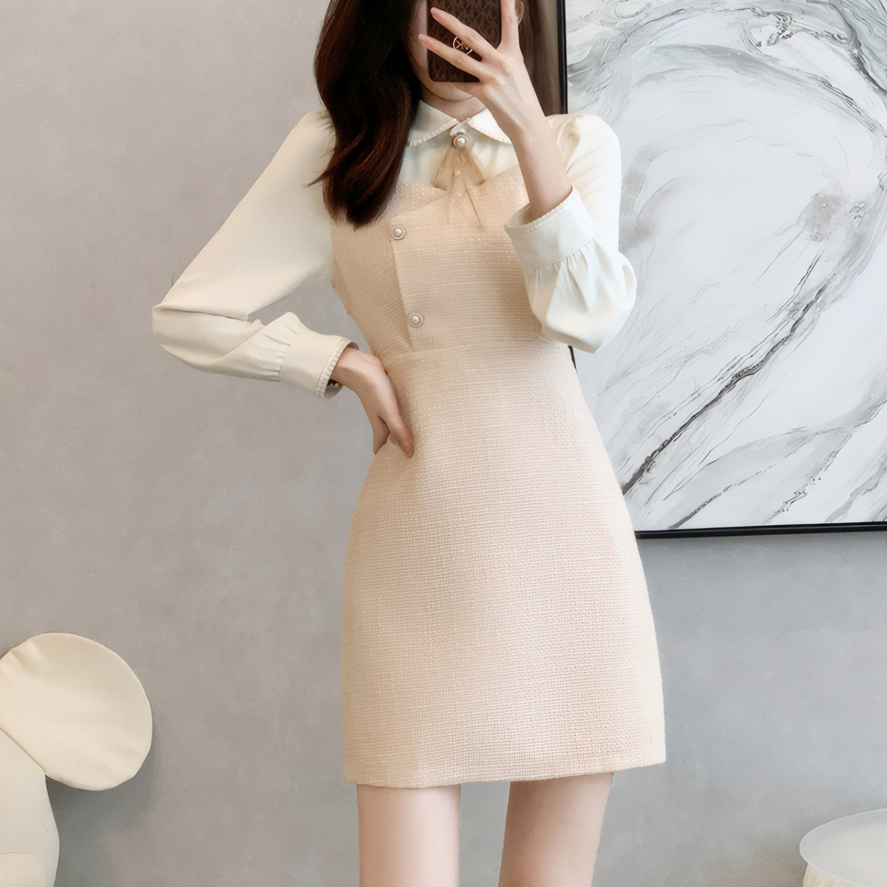 Polo Collar Single Breasted Contrast Color Fashion Dress