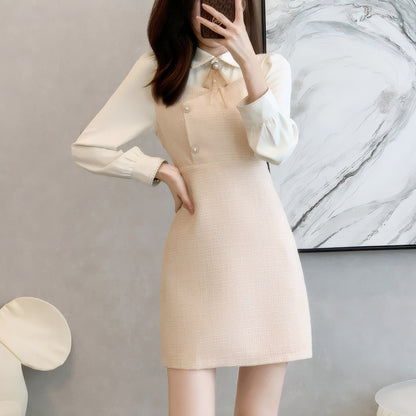 Polo Collar Single Breasted Contrast Color Fashion Dress