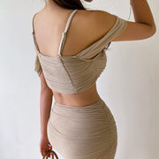 Ruched halter neck solid two-piece swimsuit