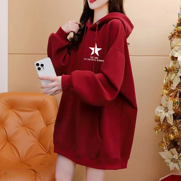 Pure Cotton Red Hooded Sweatshirt