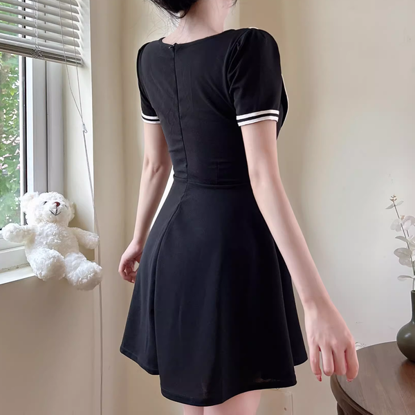 Short Sleeve Waist Loose Preppy A-Line Dress