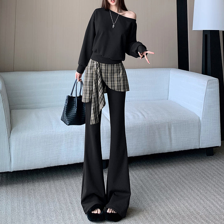 Retro Plaid High-Waisted Trousers Two-Piece Suit