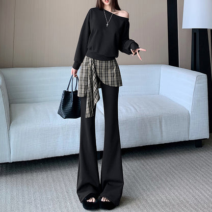 Retro Plaid High-Waisted Trousers Two-Piece Suit