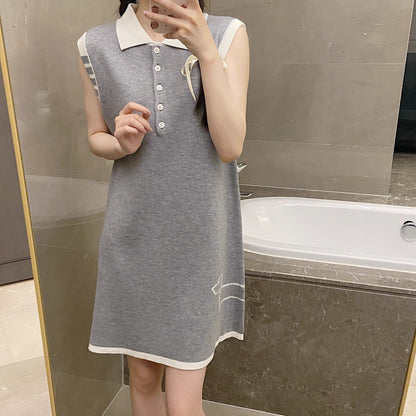 Polo Collar Elegant Knitted Vest Dress