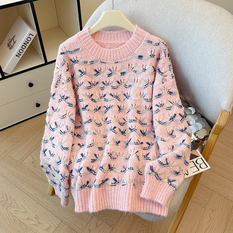 Sweet Loose Contrast Color Sweater