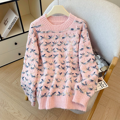 Sweet Loose Contrast Color Sweater