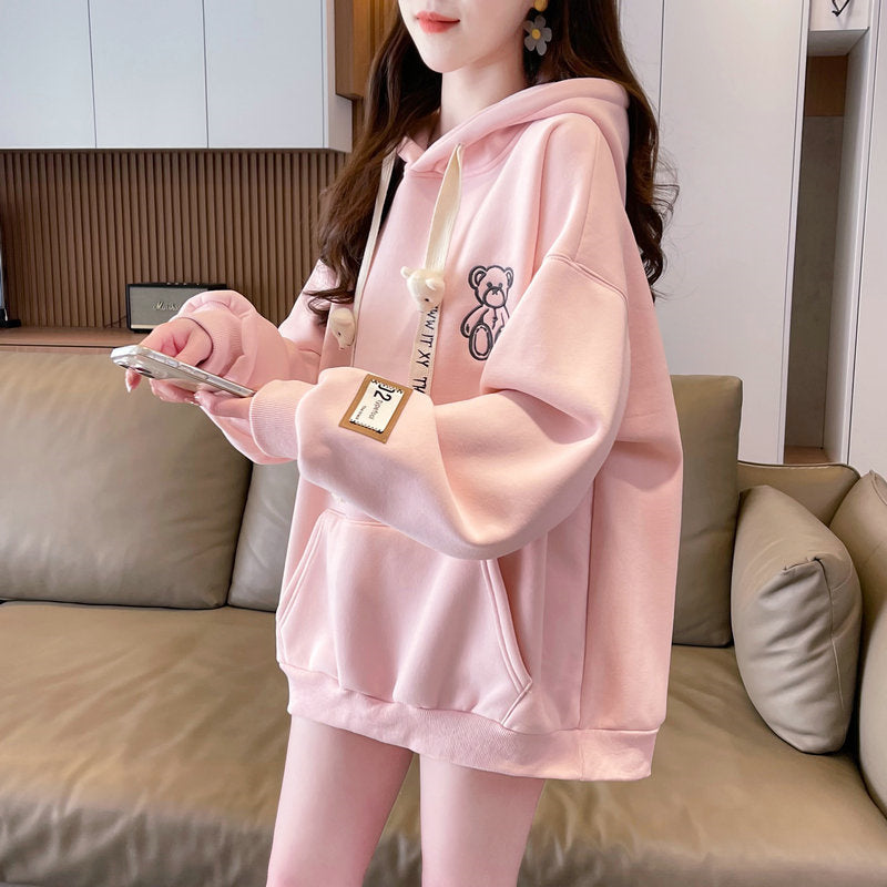 Winter Fleece Hooded Embroidered Sweatshirt