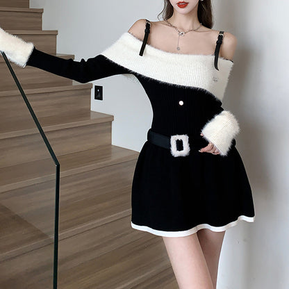 Off-The-Shoulder Long-Sleeve Knit Dress