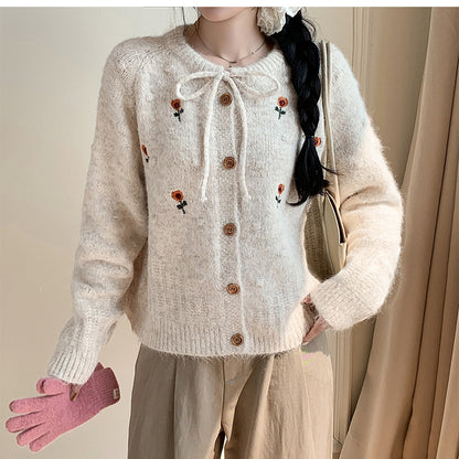 Embroidered 3D Flower Knit Sweater Jacket