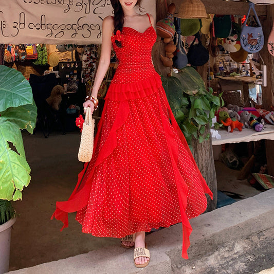 Retro Red Polka-Dot Vacation Dress