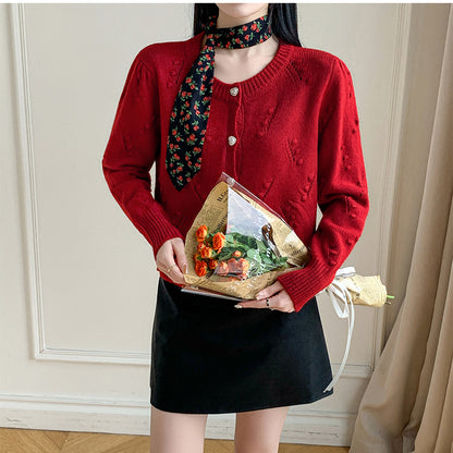 Retro Cable Knitted Heart Button Cardigan