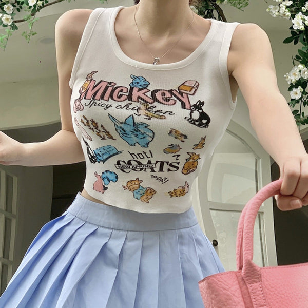 Cartoon Print Sleeveless Camisole Worn Outside And Inside Top