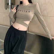 Long-Sleeve T-Shirt Round Neck Crop Top