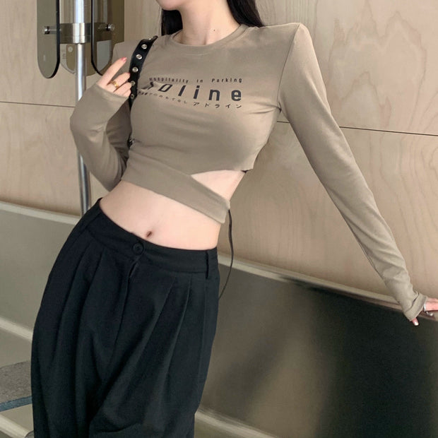Long-Sleeve T-Shirt Round Neck Crop Top
