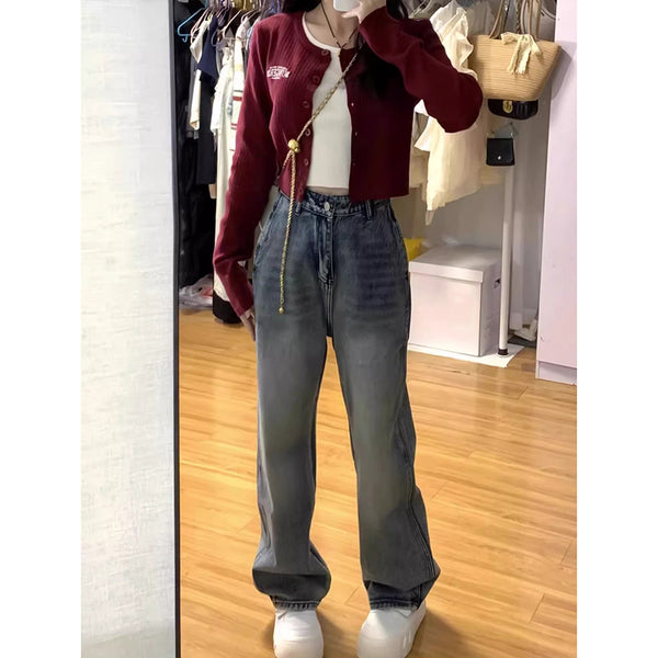 Long Sleeve Knitted Cardigan Jeans Set