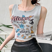 Cartoon print sleeveless camisole worn outside and inside top