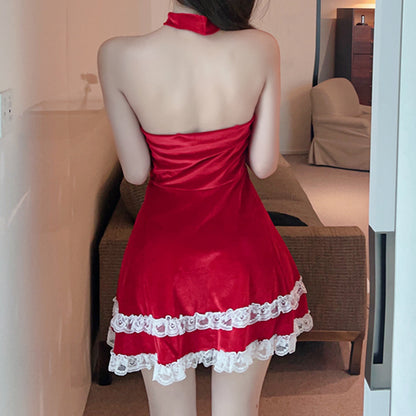 Strapless Christmas Lace Patchwork Big Swing Dress