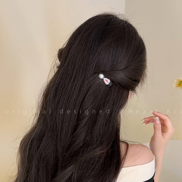Pink Heart Zircon Small Hairpin Side Bangs Clip