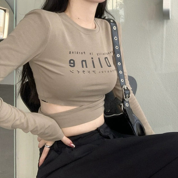 Long-Sleeve T-Shirt Round Neck Crop Top