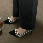 Small high-heeled niche houndstooth stiletto shoes