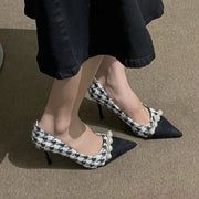 Small high-heeled niche houndstooth stiletto shoes
