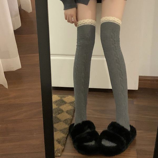 Lace Over-The-Knee Socks Retro Patchwork Stockings