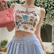 Cartoon print sleeveless camisole worn outside and inside top