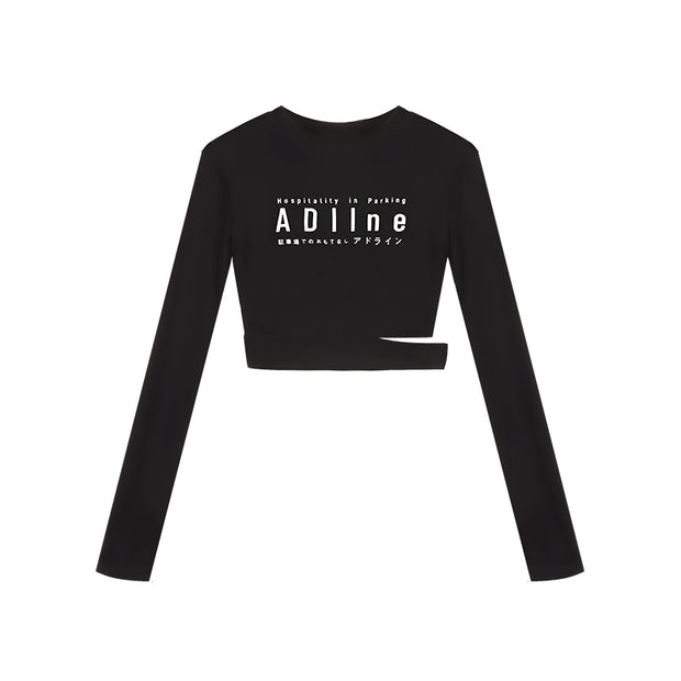 Long-Sleeve T-Shirt Round Neck Crop Top