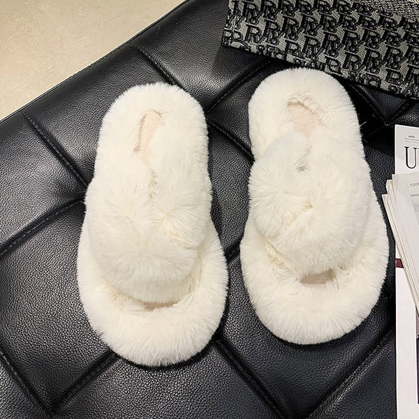 Furry For Outer Wear Shoes Flower Home Cotton Slippers